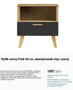 Biedronka Stolik nocny Frisk 50 cm KONSIMO, skandynawski styl, czarny oferta