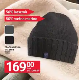 Selgros Czapka męska kaszmir 50% kaszmir 50% wełna merino oferta