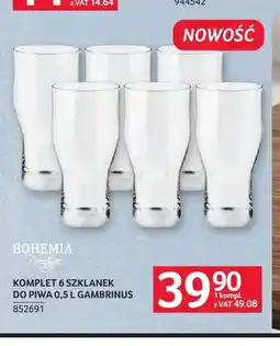 Selgros Komplet 6 szklanek do piwa 0,5 l Gambrinus Bohemia Prestige oferta