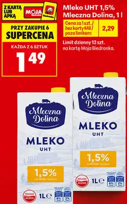 Biedronka Mleko UHT 1,5% Mleczna Dolina oferta