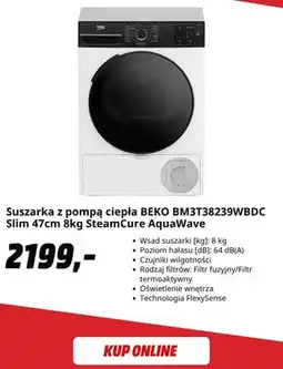 Media Markt Suszarka z pompą ciepła Beko BM3T38239WBDC Slim 47 cm 8 kg SteamCure AquaWave oferta