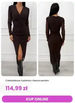 Modna Kiecka Czekoladowa sukienka z marszczeniem oferta