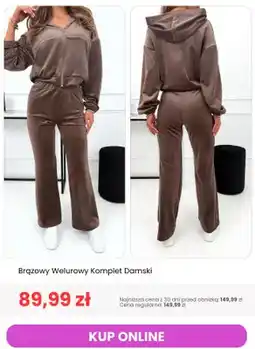 Modna Kiecka Brązowy welurowy komplet damski oferta