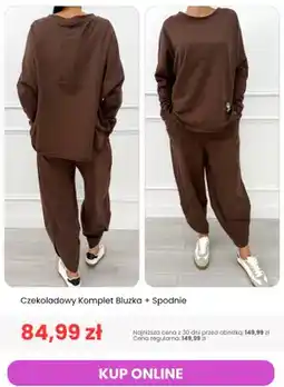 Modna Kiecka Czekoladowy komplet bluzka + spodnie oferta