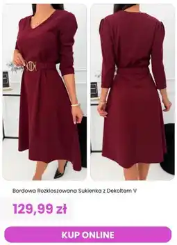 Modna Kiecka Bordowa rozkloszowana sukienka z dekoltem V oferta