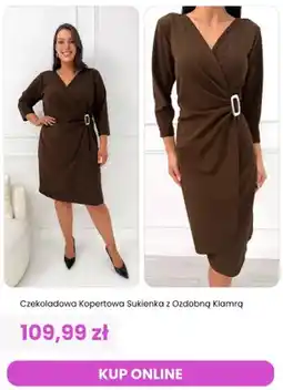 Modna Kiecka Czekoladowa kopertowa sukienka z ozdobną klamrą oferta