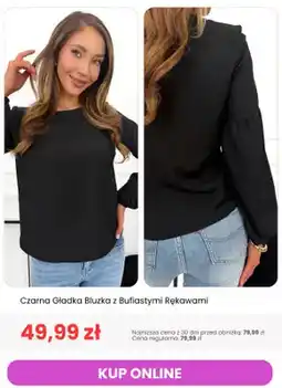 Modna Kiecka Czarna gładka bluzka z bufiastymi rękawami oferta