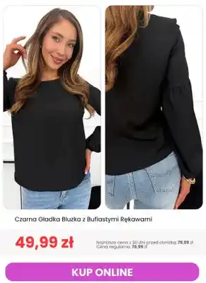 Czarna gładka bluzka z bufiastymi rękawami