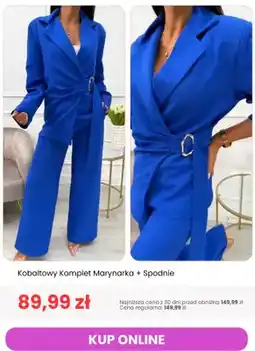 Modna Kiecka Kobaltowy komplet marynarka + spodnie oferta