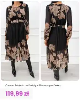 Modna Kiecka Czarna sukienka w kwiaty z plisowanym dołem oferta