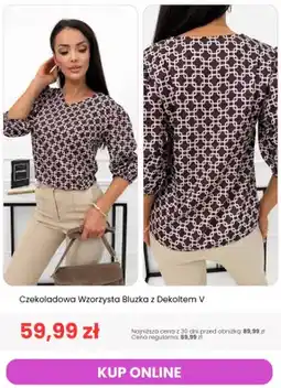 Modna Kiecka Czekoladowa wzorzysta bluzka z dekoltem V oferta