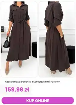 Modna Kiecka Czekoladowa sukienka z kołnierzykiem i paskiem oferta