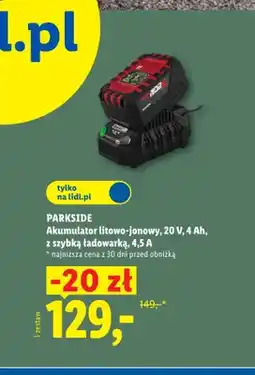 Lidl Akumulator litowo-jonowy Parkside 20V 4Ah z szybką ładowarką 4,5A oferta