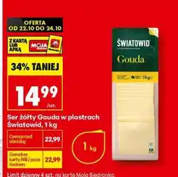 Biedronka Ser żółty Gouda w plastrach światowid , 1 kg oferta
