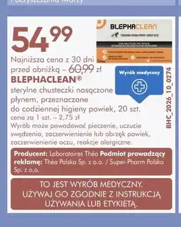 SuperPharm Sterylne chusteczki nasączone płynem do higieny powiek Blephaclean oferta