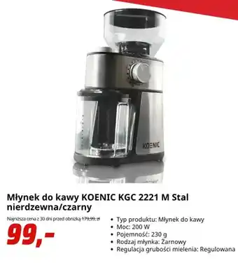 Młynek do kawy Koenic Kgc 2221 m stal nierdzewna/czarny