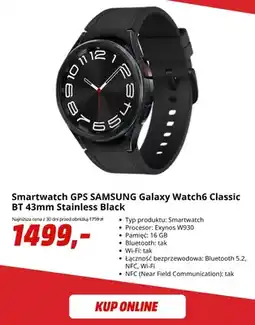 Media Markt Smartwatch Gps Samsung Galaxy Watch6 Classic Bt 43 mm Stainless Black oferta