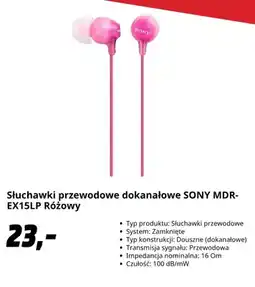 Media Markt Słuchawki przewodowe dokanałowe Sony MDR-EX15LP różowy oferta