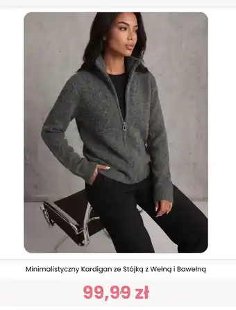 Minimalistyczny Kardigan ze Stójką z wełną i Bawełną