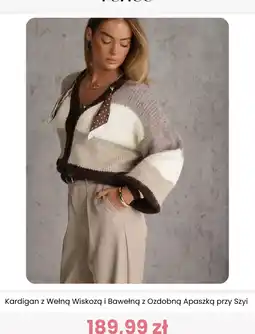 Renee Kardigan z Wełną Wiskozą i Bawełną z Ozdobną Apaszką przy Szyi oferta