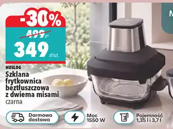 HUSLOG Szklana frytkownica bez tłuszczowa z dwiema misami czarna
