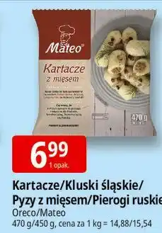 E.Leclerc Kartacze/Kluski śląskie/Pyzy z mięsem/Pierogi ruskie Oreco/Mateo oferta