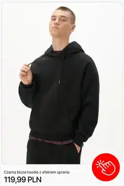 Cropp Czarna bluza hoodie z efektem sprania Cropp oferta