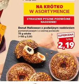 Kaufland Donut Halloween z podwójnym nadzieniem pomarańczowym i z czarnej porzeczki oferta