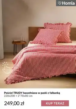Homla Pościel Trudy bawełniana w paski z falbanką 220x200+2x70x80 cm Homla oferta