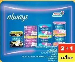 Carrefour Market Podpaski higieniczne ALWAYS PLATINUM, ULTRA, NIGHT, SENSITIVE oferta