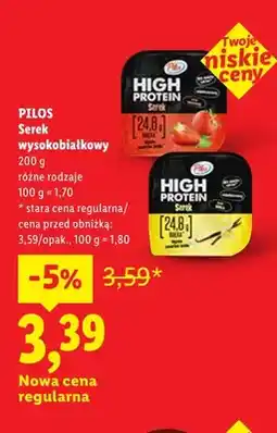 Lidl Serek wysokobiałkowy truskawkowy Pilos High Protein oferta
