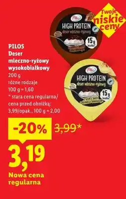 Lidl Deser mleczno-ryżowy wysokobiałkowy Pilos High Protein z sosem o smaku czekoladowym oferta