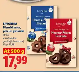 Lidl Pierniki serca precle i gwiazdki w czekoladzie gorzkiej Favorina oferta