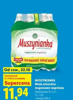 Lidl Woda mineralna Muszynianka magnezowo-wapniowa niskonasycona CO2 6-pak oferta