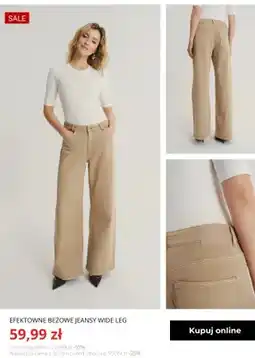 Greenpoint Efektowne beżowe jeansy wide leg Greenpoint oferta