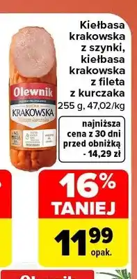 Carrefour Kiełbasa krakowska z szynki Olewnik oferta