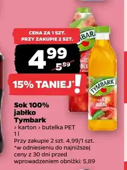 Netto Sok jabłko Tymbark karton 100% oferta