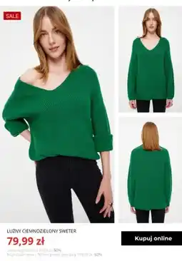 Greenpoint Luźny ciemnozielony sweter Greenpoint oferta