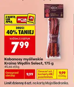 Biedronka Kabanosy myśliwskie Kraina Wędlin Select oferta