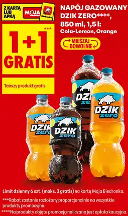 Biedronka Napój gazowany Dzik Zero, 850 ml, 1,5 l oferta