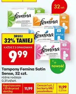 Biedronka Tampony Femina Satin Sense, 32 szt oferta
