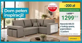 Narożnik MILO3 z funkcją spania pojemnikiem i 2 pufami