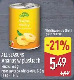ALDI All Seasons Ananas w plastry oferta