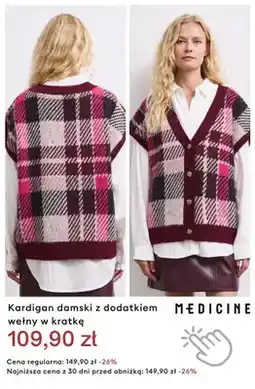 Medicine Kardigan damski z dodatkiem wełny w kratkę Medicine oferta