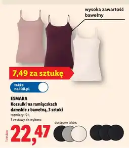 Lidl Koszulki na ramiączkach damskie z bawełną 3-pak Esmara oferta