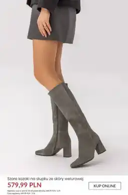 Ryłko Szare kozaki na słupku ze skóry welurowej oferta