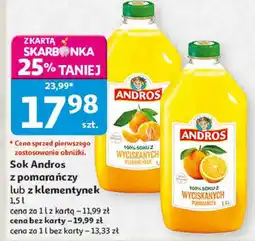 Auchan Sok z pomarańczy lub z klementynek Andros oferta