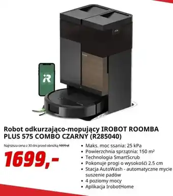 Robot odkurzająco-mopujący iRobot Roomba Plus 575 Combo czarny R285040