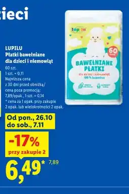 Lidl Płatki bawełniane dla dzieci i niemowląt Lupilu oferta