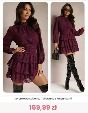 Koronkowa Sukienka Taliowana z Falbankami